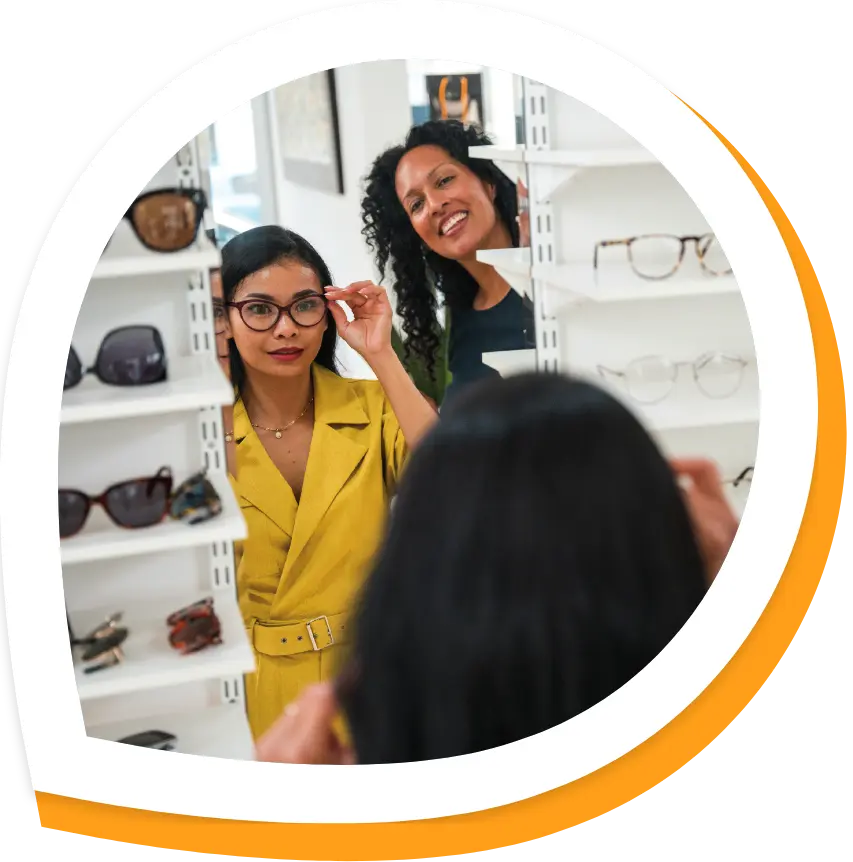 Woman trying on glasses